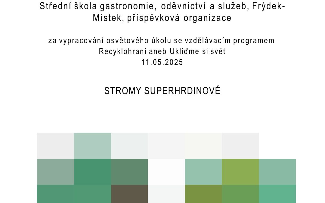 Poděkování za splnění úkolu Recyklohraní aneb Ukliďme si svět